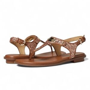 MICHAEL Michael Kors Plate Thong Sandals Rose Gold with T-Strap Design Size 7.5